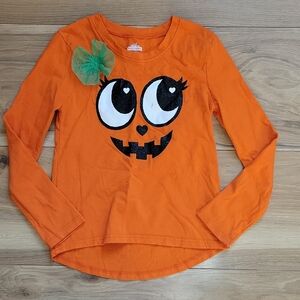 *3/$15* Orange Halloween Long Sleeve Shirt w/Face Design Girls Size 4/5 …